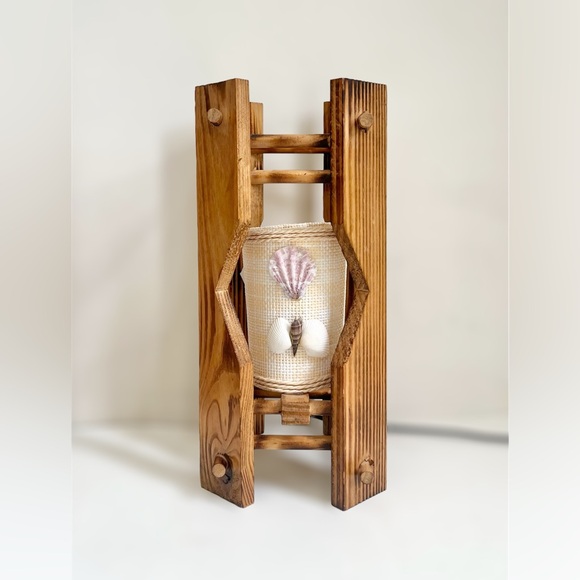 Pair Of Handmade Brown Wood Beach Shells 11.5” Wired Mini Lamp Shade - Picture 4 of 8